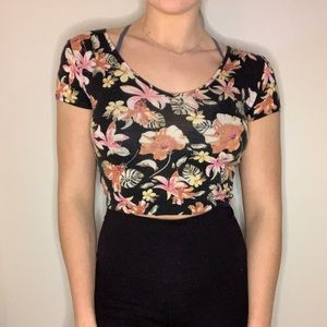 Black floral crop top